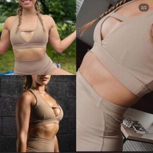 NWT ZENTOA Tan Cutout Sports Bra sizes Medium and XS